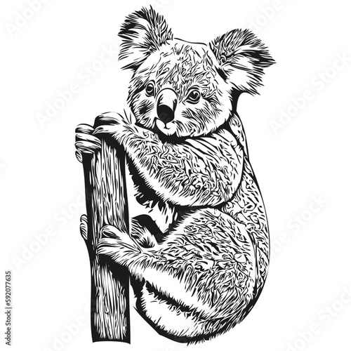 Canvas Print Koala logo, black and white illustration hand drawing koala bear