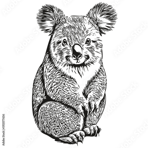 Koala logo, black and white illustration hand drawing koala bear