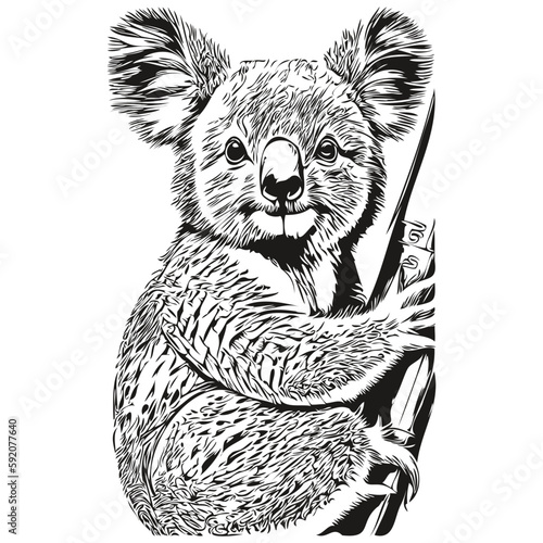 Koala sketch, hand drawing of wildlife, vintage engraving style, vector illustration koala bear
