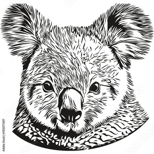 Koala sketchy, graphic portrait of a Koala on a white background, koala bear