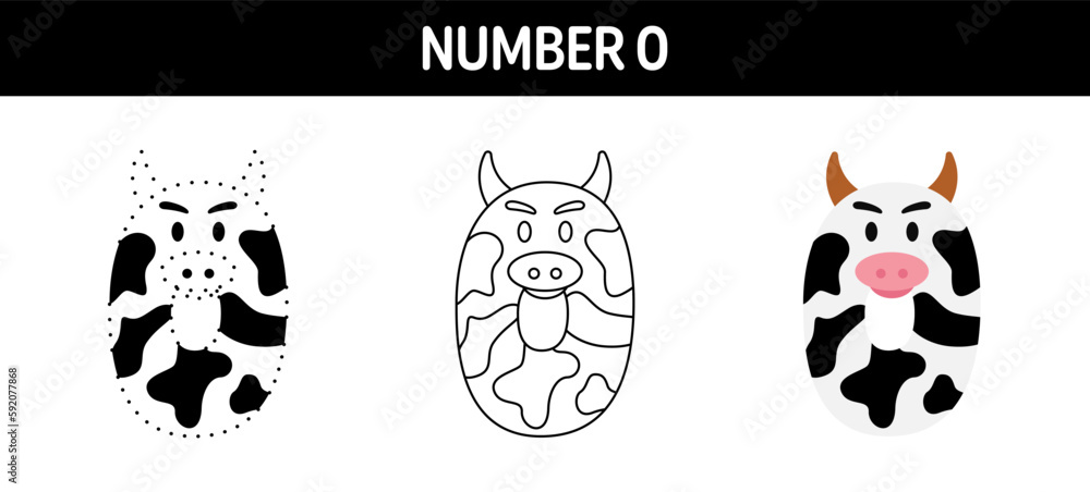 Obraz premium Number 0 tracing and coloring worksheet for kids