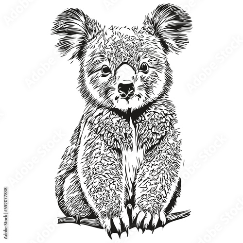 Cute Koala on white background, hand draw illustration koala bear
