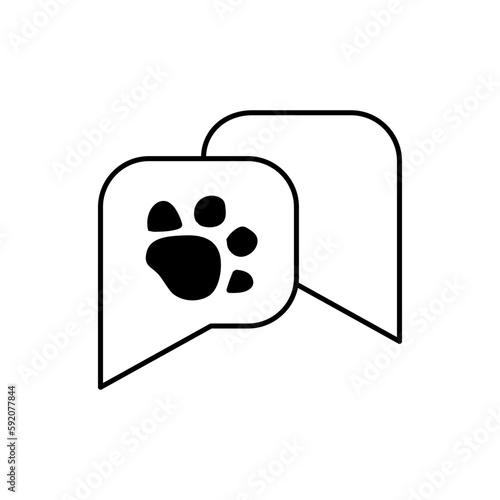 Speech bubbles with animal paw print on white background