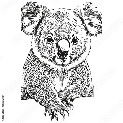 Funny cartoon Koala, line art illustration ink sketch koala bear