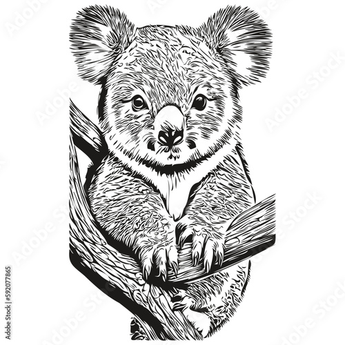 Photography Hand drawn Koala on a white background, koala bear