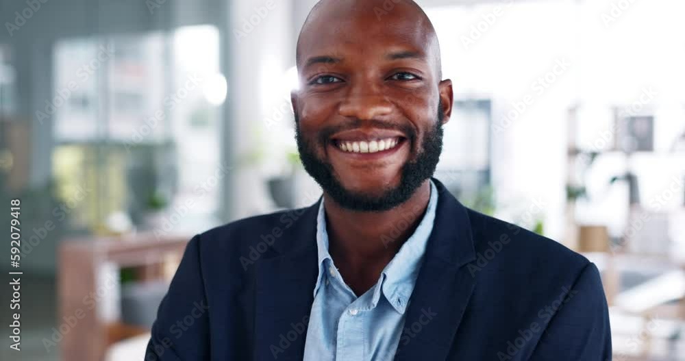 Happy black man, face and smile in business confidence with arms crossed for career ambition or success at office. Portrait of confident African American businessman smiling for corporate mindset Happy black man, face and smile in business confidence with arms crossed for career ambition or success at office. Portrait of confident African American businessman smiling for corporate mindset