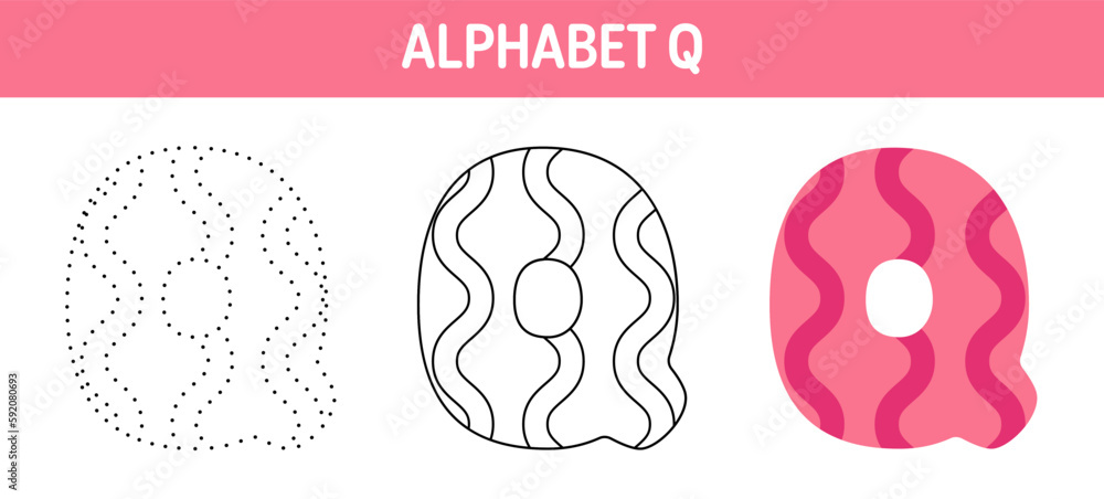 Alphabet Q tracing and coloring worksheet for kids