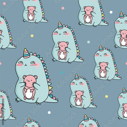 Childish pattern with a cute dinosaur.vector texture for baby bedding, fabric, wallpaper, wrapping paper, textile, print photo