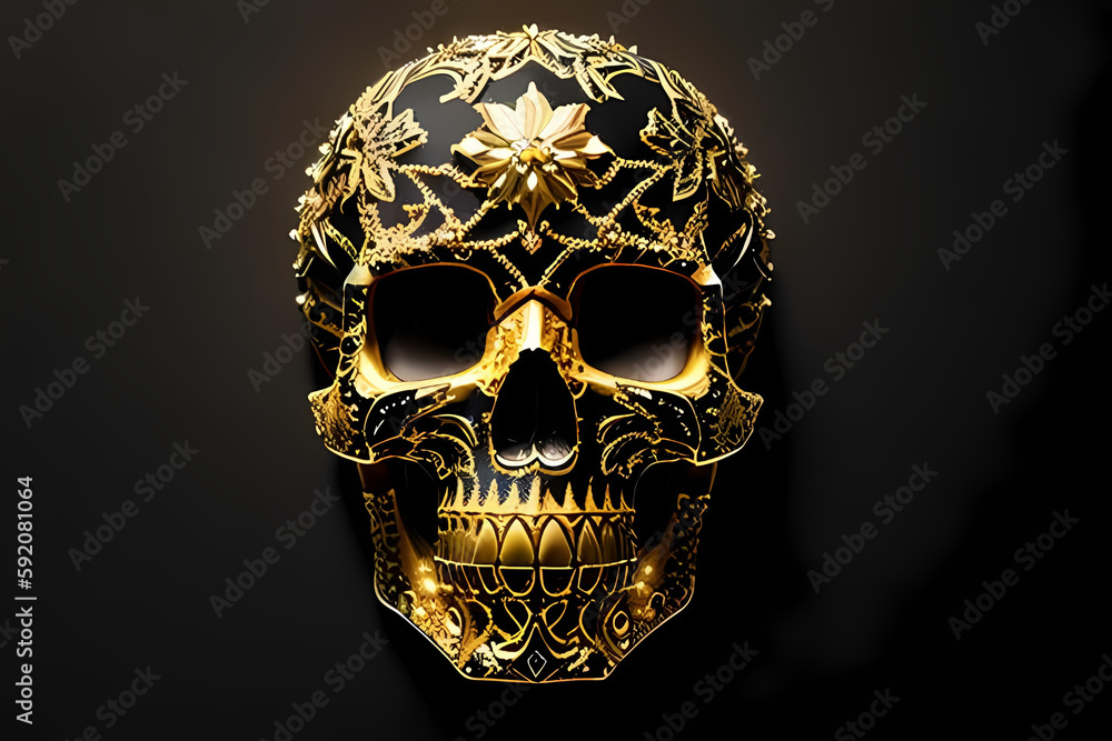 Modern skull Black crystal sscreams epic art ,horror canvas art collection for decoration and interior. black and gold. wall art. canvas art, wallpaper . Generative ai