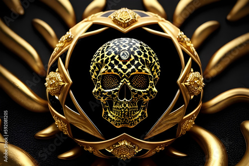 Modern skull Black crystal sscreams epic art ,horror canvas art collection for decoration and interior. black and gold. wall art. canvas art, wallpaper . Generative ai