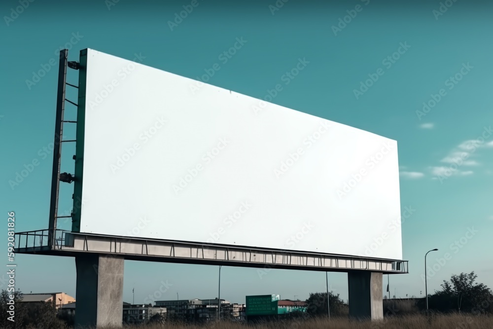 Obraz premium Blank billboard. Mockup. Blank banner. Outdoor billboard mockup, outdoor advertising poster with city and sky background. Generative AI