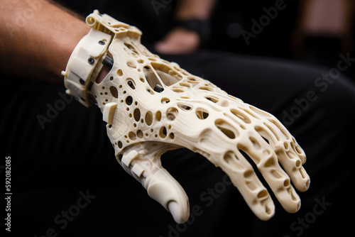 Prosthetic hand created by FDM 3D printer for person with amputte hand. Generative Ai
