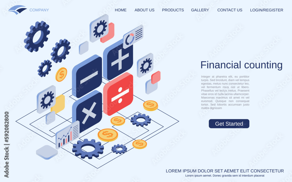 Financial calculations, business counting modern 3d isometric vector concept illustration. Landing page design template Financial calculations, business counting modern 3d isometric vector concept illustration. Landing page design template