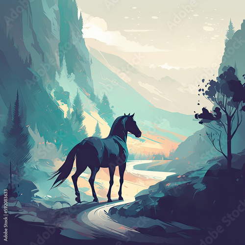 Mountain Trail with a Stallion