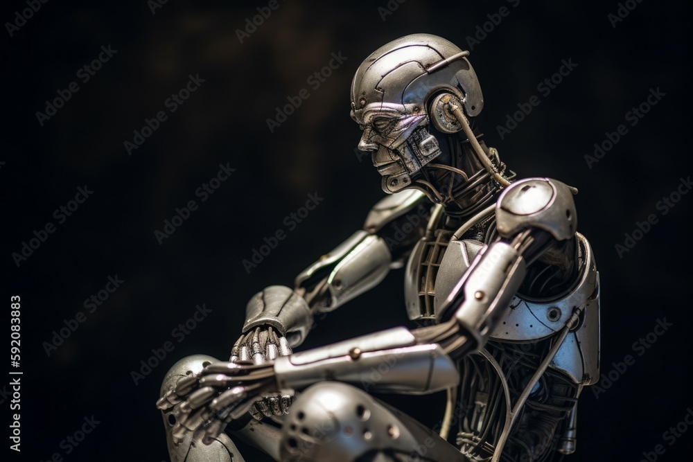 Metal ai robot think or calculate. AI generated, human enhanced Metal ai robot think or calculate. AI generated, human enhanced