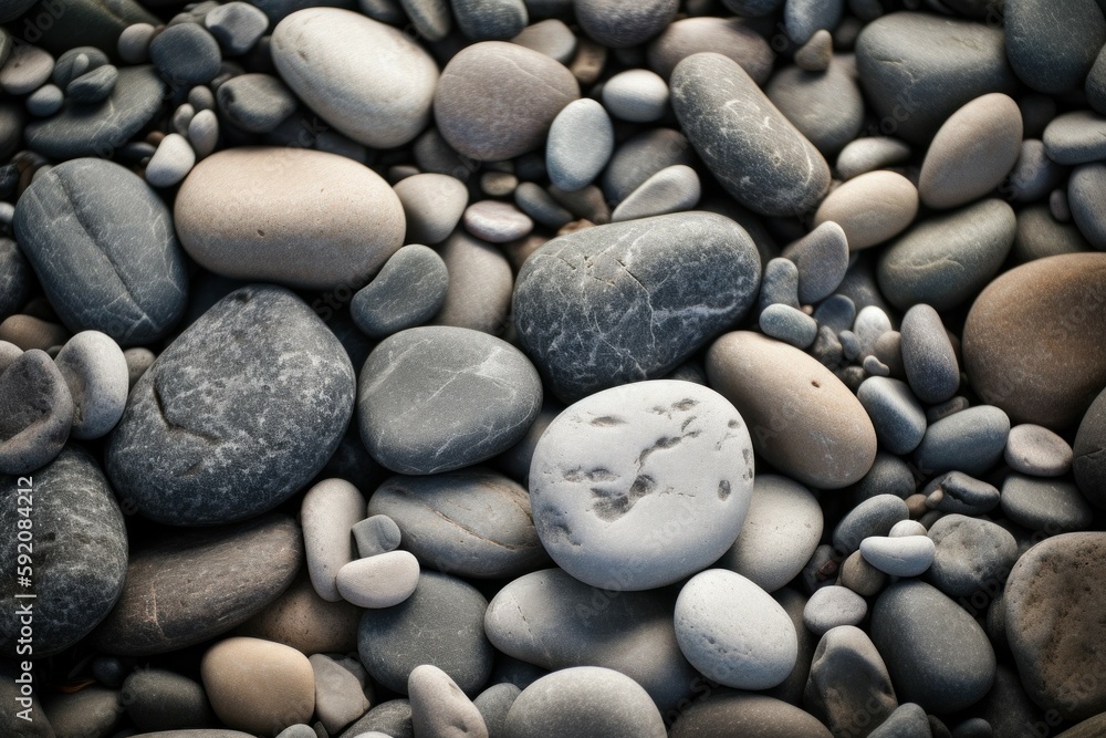 Abstract background with dry beautiful stones or pebbles, selective focus. AI generated, human enhanced. Abstract background with dry beautiful stones or pebbles, selective focus. AI generated, human enhanced.