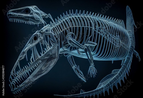 Fototapeta Skeleton of Mosasaurus dinosaur, aquatic squamate reptile