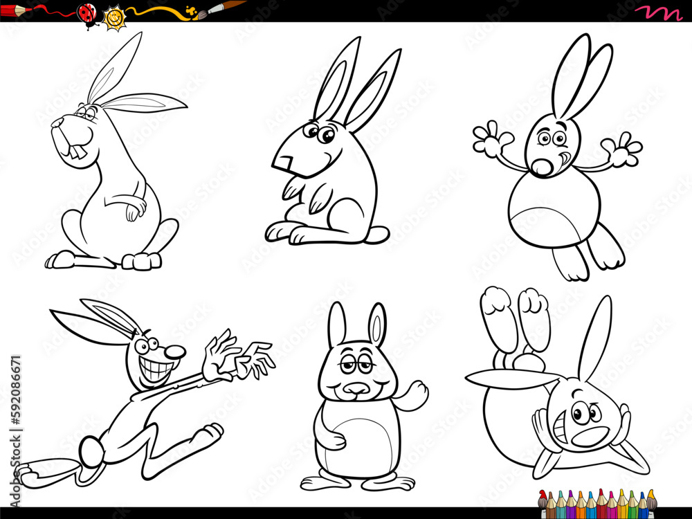 cartoon rabbits animal characters set coloring page cartoon rabbits animal characters set coloring page