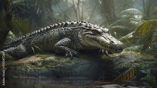 Crocodile in the rainforest. Tropical crocodile.generative ai