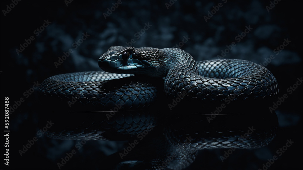 Obraz premium Image of snake on black background with water drops.generative ai