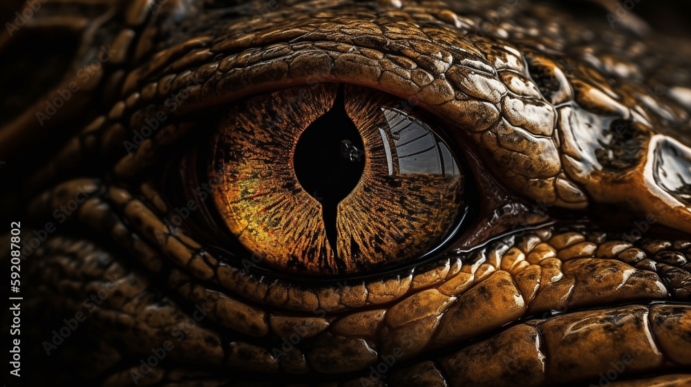 Close up of a crocodile's eye. Selective focus.generative ai Close up of a crocodile's eye. Selective focus.generative ai
