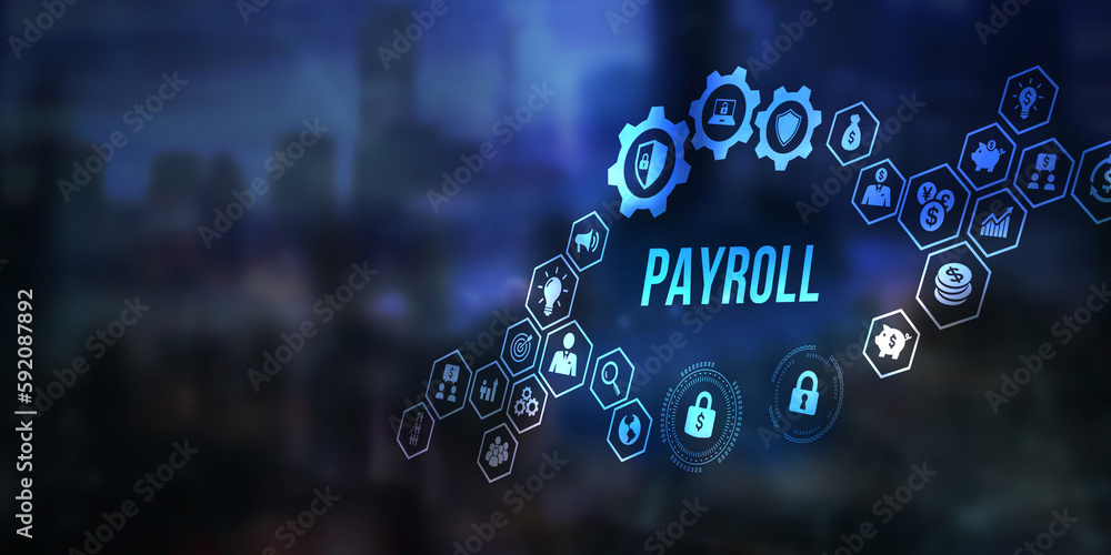 Internet, business, Technology and network concept. Payroll Business finance concept on virtual screen. 3d illustration Internet, business, Technology and network concept. Payroll Business finance concept on virtual screen. 3d illustration