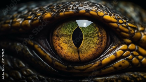 Close up of a crocodile's eye. Selective focus.generative ai © S...