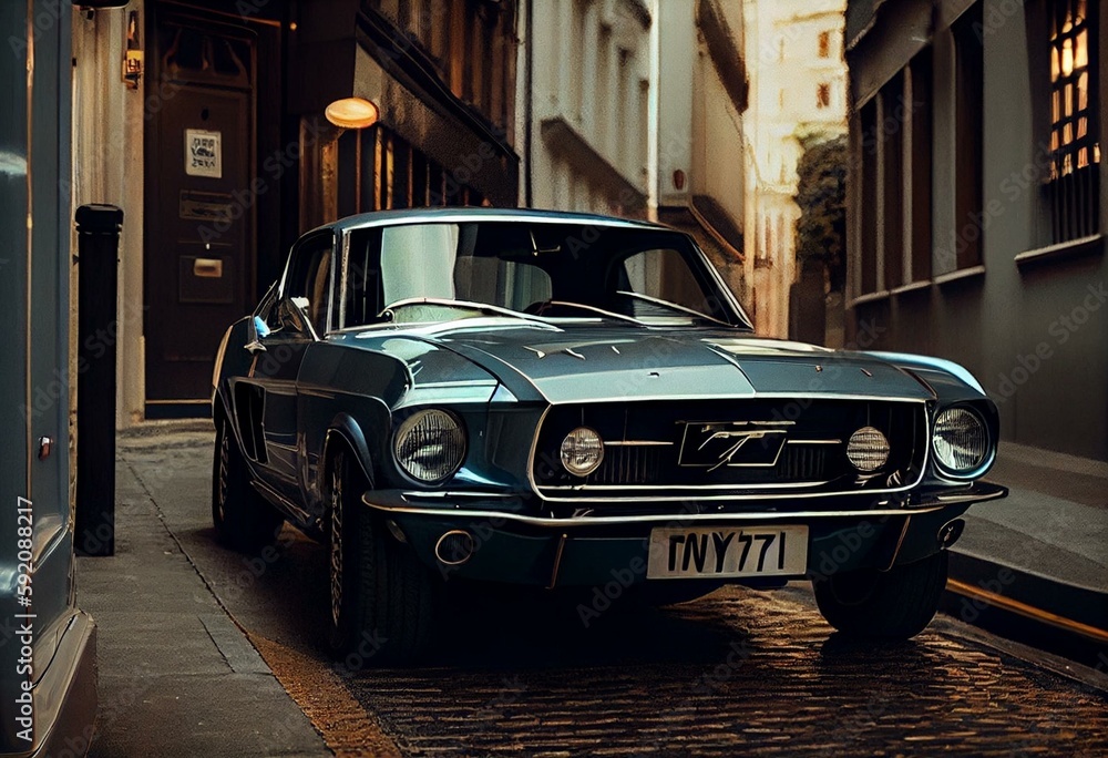 1967  Mustang vintage muscle car. Generative AI