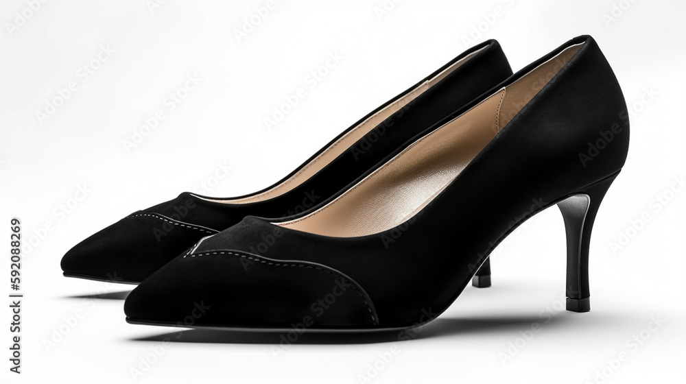 Black women's shoes on a white background.generative ai Black women's shoes on a white background.generative ai