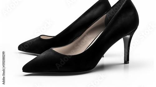 Black women's shoes on a white background.generative ai