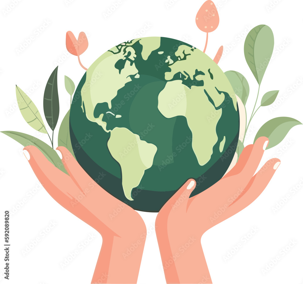 Hands holding a green  globe, earth. Earth day concept. Earth day vector illustration for poster, banner,print,web. Saving the planet,environment. save the world concept - obrazy, fototapety, plakaty 