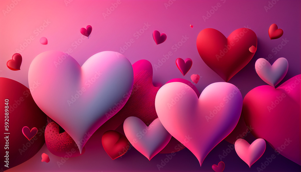 Pink and Red Hearts on a Gradient Background, Generative AI Pink and Red Hearts on a Gradient Background, Generative AI