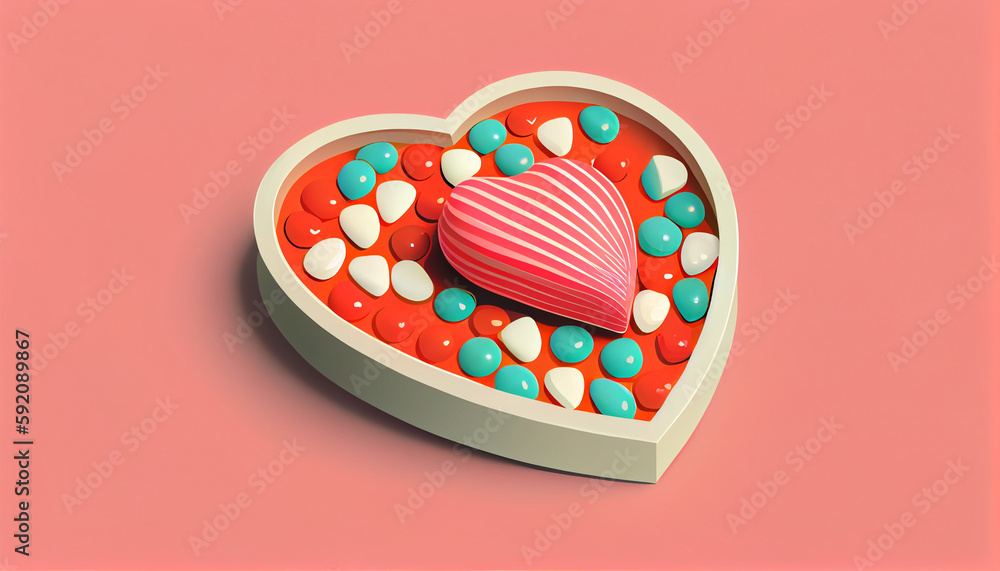 Simple Valentines Day Heart-Shaped Candy Illustration, Generative AI Simple Valentines Day Heart-Shaped Candy Illustration, Generative AI