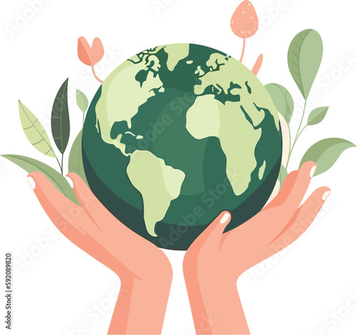 Hands holding a green  globe, earth. Earth day concept. Earth day vector illustration for poster, banner,print,web. Saving the planet,environment. save the world concept