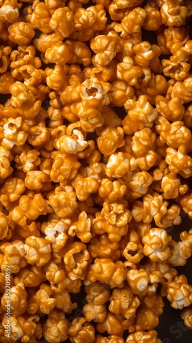 Caramalized popcorn seamless background. Generative AI photo