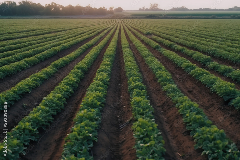 A farm that is committed to sustainable farming practices, such as using organic fertilizers and rotating crops to maintain soil health, Generative AI