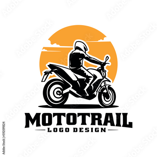 Biker riding adventure motorbike illustration logo vector