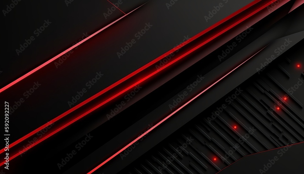 Black abstract diagonal overlap layers background with red light decoration. Generative ai Black abstract diagonal overlap layers background with red light decoration. Generative ai