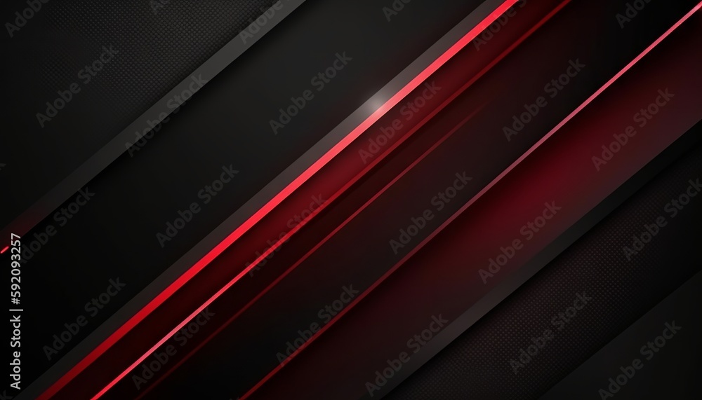 Black abstract diagonal overlap layers background with red light decoration. Generative ai Black abstract diagonal overlap layers background with red light decoration. Generative ai