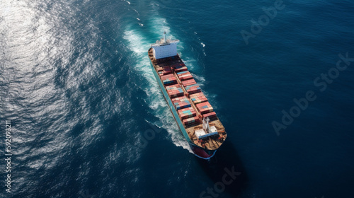 Cruising the Seas: The Mighty Presence of a Cargo Ship on the Ocean © Aylin