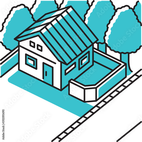 雑木林に囲まれた敷地に立つ、新築の二階建ての戸建住宅