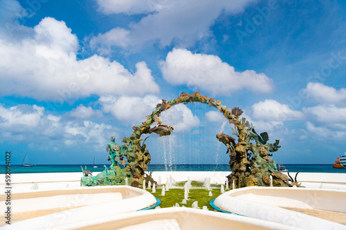 beautiful cozumel fountain monument of diving. cozumel fountain monument of snorkeling.