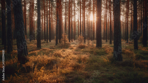 sunrise in forest.generative ai