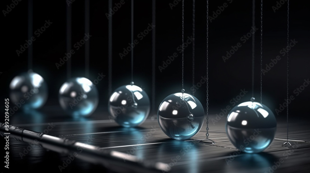 Newton's cradle with blue balls on black background.generative ai Newton's cradle with blue balls on black background.generative ai