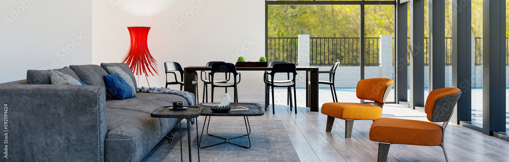 Large luxury modern bright interiors Living room mockup banner illustration 3D rendering computer digitally generated image Large luxury modern bright interiors Living room mockup banner illustration 3D rendering computer digitally generated image