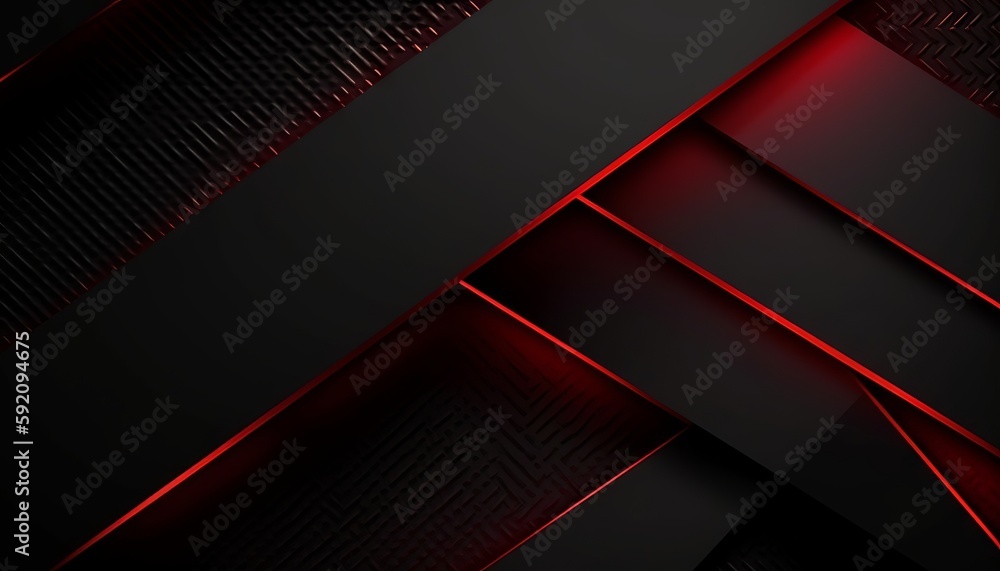 Black abstract diagonal overlap layers background with red light decoration. Generative ai Black abstract diagonal overlap layers background with red light decoration. Generative ai