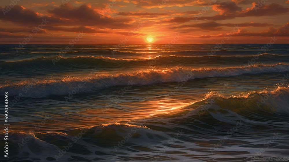 Beautiful seascape. Sunset over the sea. generative ai