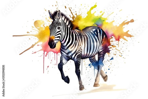 Zebra Watercolor Aquarelle Painting Captivating Wild Animal Art Depiction Generative AI