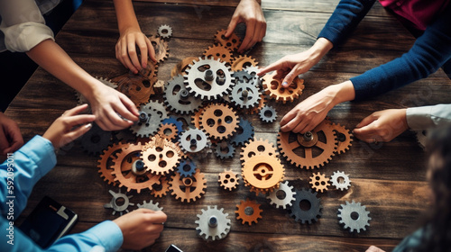Teamwork concept. Close up of a group of business people working together on a project in the office.generative ai