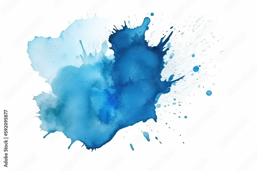 Blue Aquarelle Watercolor Splash Isolated White Background Creative Detail Generative AI